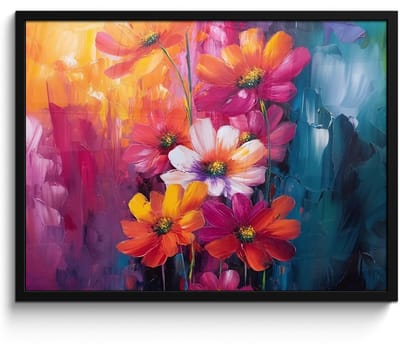 Poster in lijst - Fotolijst 70x50 cm - Posters - Felle bloemen - Dynamisch - Levendig - Posterlijst zwart - Decoratie - Wanddecoratie woonkamer - Muurdecoratie slaapkamer