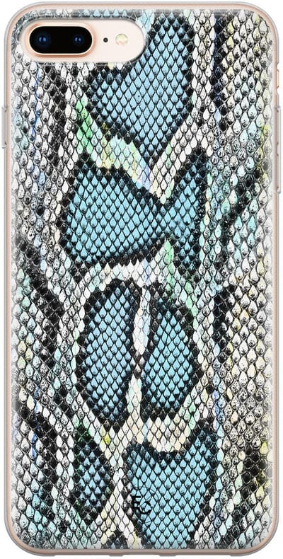 Hoesje geschikt voor iPhone 8 Plus - Slangenprint - Soft Case - TPU - Slangenprint - Blauw - ELLECHIQ