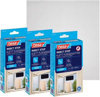 tesa INSECT STOP H&L Fly Screen for Window - hor met klittenband, op maat snijden, zonder boren, antraciet - 3x 100 x 100 cm