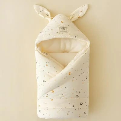 Couverture d'emmaillotage en coton de haute qualité pour nouveau-né avec des oreilles de lapin mignonnes Enveloppement d'hôpital Extra Doux Thermiqueemmaillotage Bébé Nouveau beige