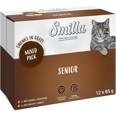 12x85g Smilla Verse Zakjes Senior Hapjes in Saus Mixpakket