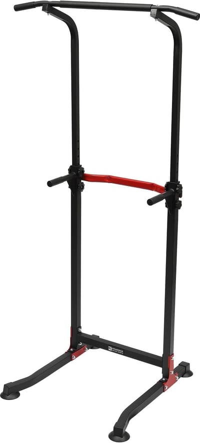 Krachttoren - Krachtstation Fitnessapparaat - Thuis Krachttraining - Instelbare Hoogte - 82cm Breed 165-210cm - Zwart Rood
