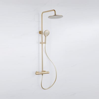 FugaFlow Eccelente Acces Regendoucheset - thermostatisch - 25cm hoofddouche - gladde slang - ronde handdouche - Geborsteld Messing PVD (Goud)