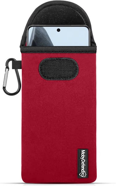 MobyDefend Hoesje - Geschikt voor OnePlus 13 - Neopreen Pouch Met Karabijnhaak - Insteek - Riemlus - Rood
