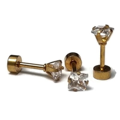 Aramat Jewels | Piercings | Goudkleurige Helix Piercing – Vierkant Zirkonia Steentje | | | |4mm | Staal | Volwassenen | Verkleurd niet