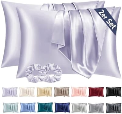 PromoHome Satijnen Kussensloop Set van 2 - 50x70 cm - Paars - Zijdezacht Microvezel - Envelopsluiting - Geschikt voor Gevoelige Huid - Inclusief 2 Satijnen Haarelastieken