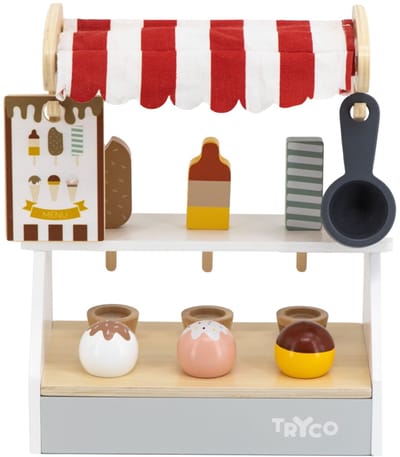 Tryco Houten IJskraam - Houten Rollenspel Speelgoed - IJsjes Menu en Schep - Stimuleert Fantasierijk Spel - Vanaf 18 Maanden