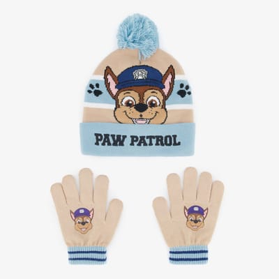 Paw Patrol Chase kinder set muts handschoenen - Blauw - 100% Acryl - Extra zacht