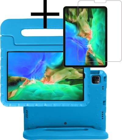 Hoes - Geschikt voor Apple iPad Pro (2022) - 11 inch - 4e generatie - Met Screenprotector - Kinderhoes Shockproof Bumper - Kidsproof Case - Tablet Hoesje - Kinder Cover - Blauw