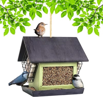 Vogelvoederbak met Suethouder - Dubbele voederbakken voor buiten - Weerbestendig hangend vogelstation