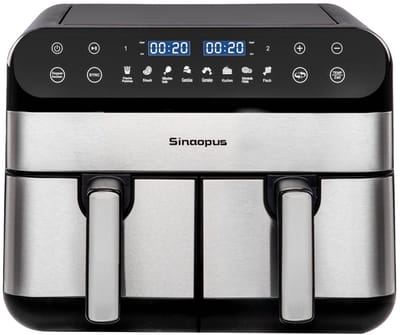 Digitale Airfryer XXL 11L 920 – Heteluchtfriteuse met Dubbele Mand en DualMand Onafhankelijke Snelle Opwarming – Voor Gezinnen – 8 Programma’s – LED Touchscreen – Kijkvenster – Makkelijk te Reinigen – Capaciteit voor 10 Personen