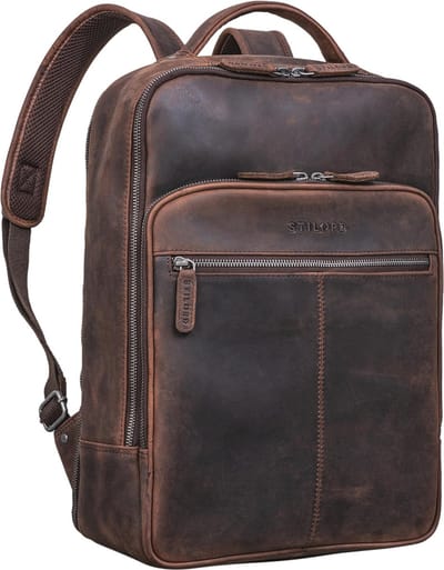 Vintage Leren Rugzak voor 15.6 inch Laptops - Ergonomische Business Rugzak met Trolley Bevestiging