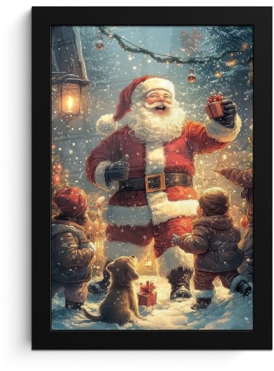 Poster in lijst - Fotolijst 20x30 cm - Posters - Kerstvreugde - Sneeuw - Kleurrijk - Posterlijst zwart - Decoratie - Wanddecoratie woonkamer - Muurdecoratie slaapkamer - Kerstversiering - Kerstdecoratie voor binnen - Kerstmis