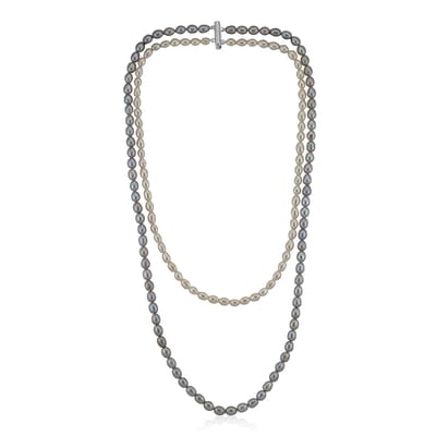 Cavill - Zilveren Meerrijige Halsketting - 925 Sterling Zilver Gerhodineerd - Witte Zoetwaterparels Fancy Slijpsel - Elegante Ketting 46-61.5 cm