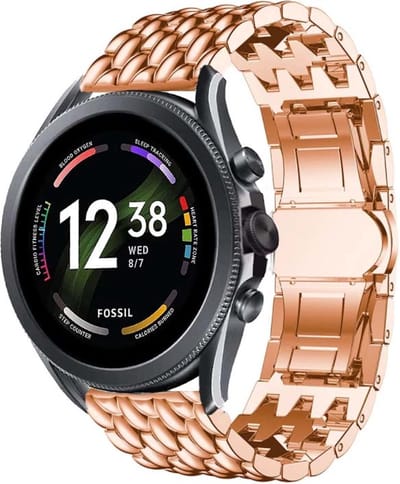 Strap-it Stalen drakenpatroon bandje - geschikt voor Fossil Gen 6 44mm / Gen 5 / gen 5e 44mm - rosé goud