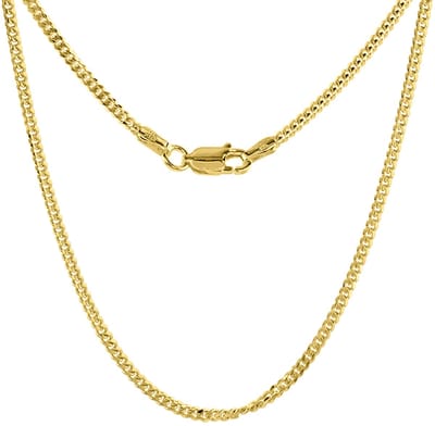 VELINI JEWELS - 12K goud vergulde 925 zilver 2mm cubaanse halsketting-roestvrij-60cm+5cm verlengstuk met anker slot