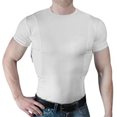 Unisex Zomer Fitness Top Hoge Elasticiteit Effen Kleur Naadloos Ronde Hals Korte Mouwen Verborgen Holster Zacht Ademend Sneldrogend L