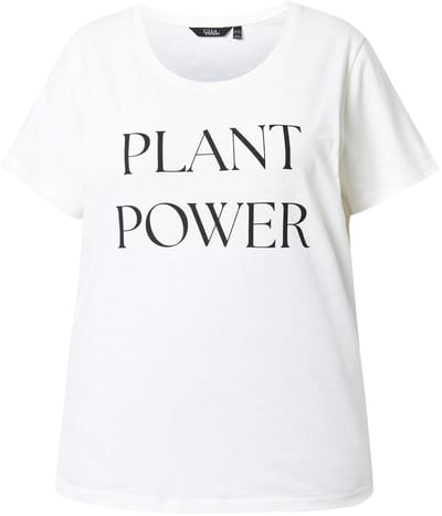 Ulla Popken - Dames - T-shirt Plant Power relaxed ronde hals korte mouwen - Off-white - Maat 42+