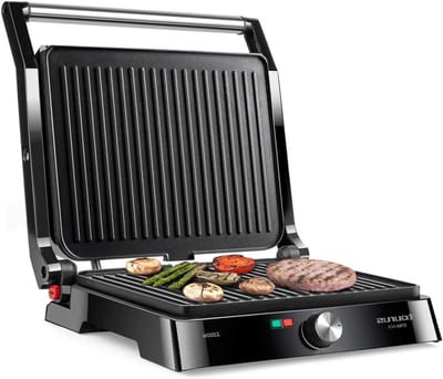 Contactgrill - Grillplaat Bakplaat - Gerechten Bereiden - Automatisch Aanpassende Plaat - 29 x 23 cm - Zwart