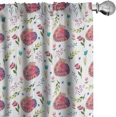 ABAKUHAUS kattengordijnen – Scandi-kunst – 2x75x225 cm – microvezel, wit/multicolor