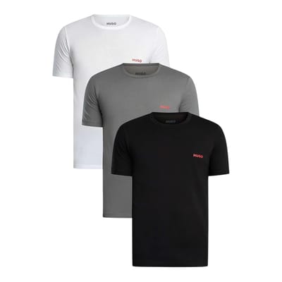 Hugo Heren Triplet Logo T-Shirt (Pak van 3) (Zwart/Grijs/Wit)