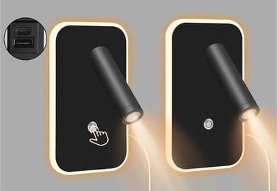 MakkelijkMooi LED Wandlamp met Leesspot Set - Leeslampje - Warm Wit Licht - Dimbare Leesspot - USB- en Type-C Oplaadpoort