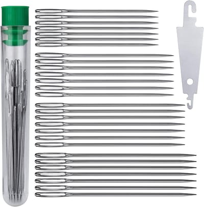 28 Stuks Big-Eye Handnaalden Grote Oogstiknaalden In Een Doorzichtige Buis Bekledingsnaaldenset 4.6cm, 5.2 cm, 5.6 cm, 6cm Met Een Inrijger Voor Doe-Het-Zelf Borduren