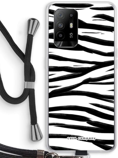 Case Company® - Hoesje met koord geschikt voor Oppo A94 5G hoesje met Koord - Zebra pattern - Telefoonhoesje met Zwart Koord - Bescherming aan alle Kanten en Over de Schermrand