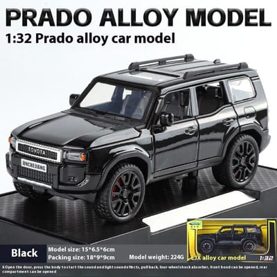 1:32 Toyota Prado Land Cruiser Off-Road Voertuig Metaallegering Diecast Model Auto Bibliotheek Boekenkast Display Ornamenten Decoratief Cadeau