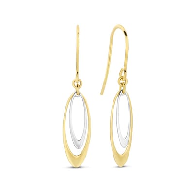 New Bling 9NBG-1083 – Gouden Oorbellen Dames – Oorhangers Blad – Geelgoud & Witgoud – 14K Goud – 26 mm – Cadeau voor Vrouwen