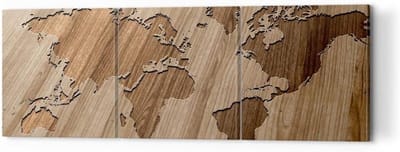 Schilderij op Canvas - Wandafbeelding Poster - Woonkamer Decoratie - Abstracte Wereldkaart - 120x40 cm - Bruin