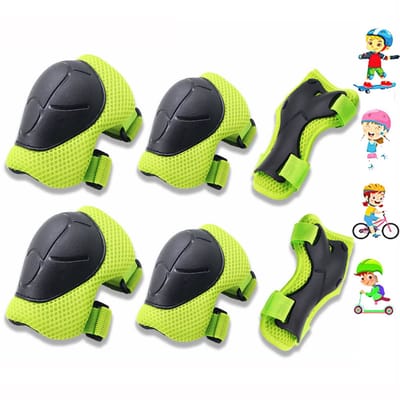 6-Delige Beschermende kleding voor kinderen bij rolschaatsen - Kniebeschermers - Elleboogbeschermers - Polsbeschermers - Ademende beschermende kleding voor kinderen - Verstelbaar - Geschikt voor skaten, skateboarden en fietsen - groen