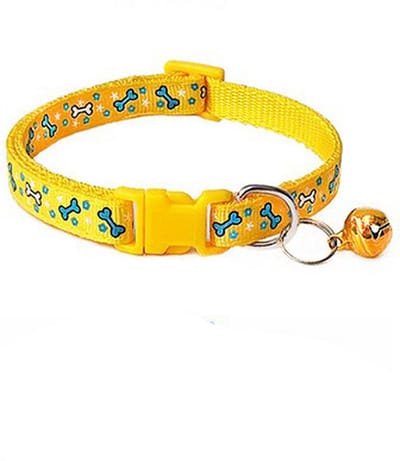Consumerce® Katten en Honden Halsband Botjesprint Met Belletje – Geel – 19-33cm Verstelbaar – Voor Hond Kat Puppy Kitten – Halsbandje – Halsbanden – Kleine – Kattenbandje – Bandje – Band
