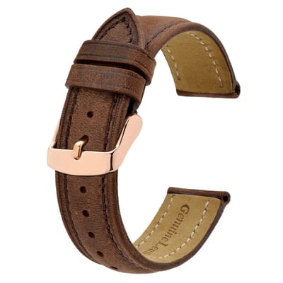 ONF3 - Vintage horlogebandjes - Lederen horlogeband - Luxe uitstraling - Bruin - Goud/roségouden gesp - Geschikt voor horloge-liefhebbers - 18mm...