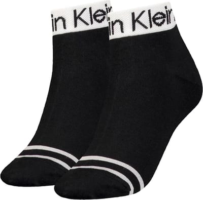 Calvin Klein Quarter Logo Welt (2-pack) - dames hoge enkelsokken - zwart dessin