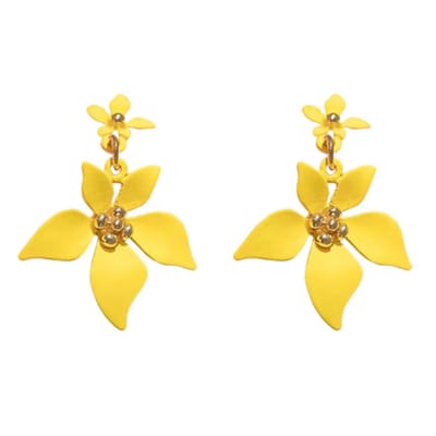 Oorbellen- geel -bloem- lang- Charme Bijoux