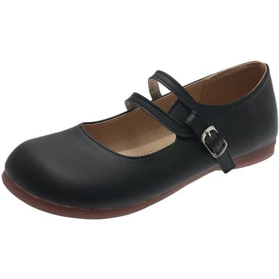Lucyever Chaussures plates confortables à semelle souple pour femmes, chaussures d'automne en cuir PU avec boucle et sangle, chaussures de ballet à bout rond pour femmes 40 noir