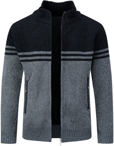 ALLTHEMEN Heren Cardigan met Opstaande Kraag - Gestreepte Ritssluiting - S