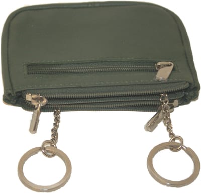 Soft lederen dubbel sleutelbeursje voorzien van 2 ringen en kettinkjes / sleuteletuitje met 2 sleutelringen / sleutelhouder met 3 ritsjes / soepel compact portemonneetje in rood, paars, roze, groen, navy, blauw, zwart leer / 259 in 7 kleuren