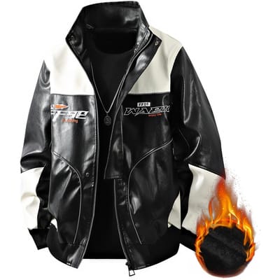 Nieuwe Heren Color-blocking PU Leer Jas Motorpak Lederen Jas 3XL zwart