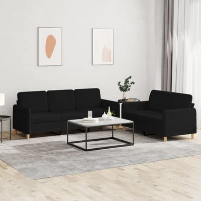 vidaXL - 2-delige - loungeset - met - kussens - stof - zwart
