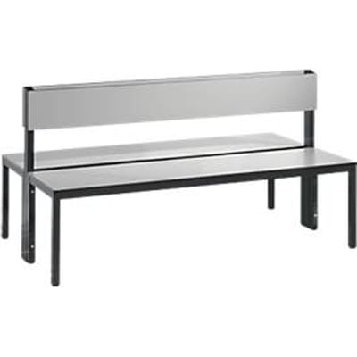 Basic Plus bank, 2-zijdig, rugleuning, zonder schoenenrek, 4-poots frame zwartgrijs RAL 7021, B 1500 mm, eiken Ser.