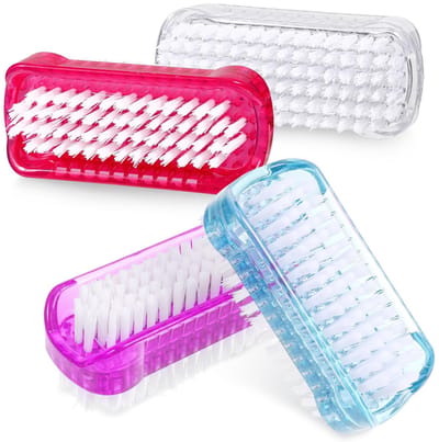 Dailygoods- Nagelborstel Dubbelzijdig - 4 Stuks - Kunststof - Harde Borstelharen - Vingernagelreinigingsborstel - Afmetingen 8,5 x 3,6 x 3,5 cm - Handborstel