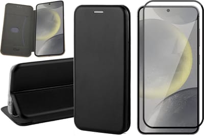 Hoesje geschikt voor Samsung Galaxy S24 - Screenprotector Volledig Dekkend Glas - Wallet Book Case Zwart