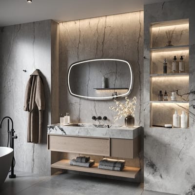 HIPP Design Phantom Deens Ovale LED spiegel 140 x 74 cm - Directe en Indirecte LED Verlichting met Spiegelverwarming. Kleurenwissel en Touch Dimmer
