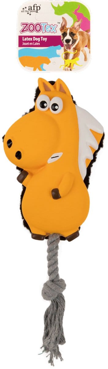 AFP Toss 'A' Horse - Hondenspeelgoed - Piepspeeltje met trektouw - Latex/Fleece - Paard