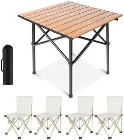 Klaptafel met stoelen - Camping set - Buitenactiviteiten - Ultralicht en draagbaar - Compact opvouwbaar - Bruin