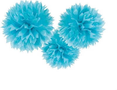 Decoratieve Ballen - Papieren Pompons - Feestdecoratie Ophangen - Lichtblauwe Pompoms - 3 stuks - Blauw
