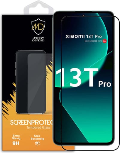 MobyDefend Screenprotector - Geschikt voor Xiaomi 13T Pro - Screensaver Met Zwarte Randen - Gehard Glas