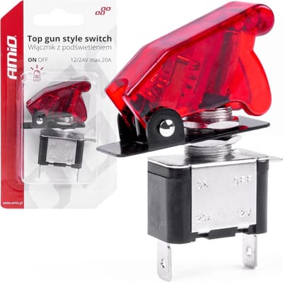 AMiO Inbouw TOP GUN Schakelaar 12/24V - 20A met Rode Verlichting Rood